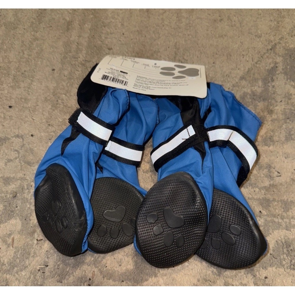 TOP PAW DOG BOOTIES Dog Sz Large (3.5") Blue reflective‎ band non-skid tread New